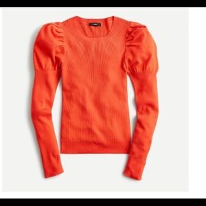 Puff sleeve ribbed silk blend sweater